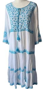 Soft Surroundings Juniper Midi Dress Women XS Boho White Blue Embroidered Tiered - Picture 1 of 15