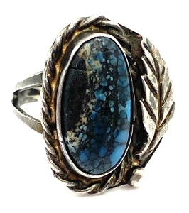 DM Begay Navajo Sterling Silver Turquoise Leaf Ring Size 6.5 - Picture 1 of 9