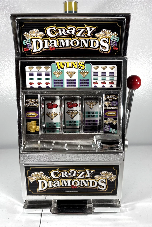 Jumbo Crazy Diamonds Slot Machine Coin Bank Sounds, Music, Tested & Works - Image 1 of 4