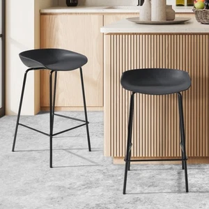 Oikiture 2x Kitchen Bar Stools Stool Dinning Counter Chairs Metal Black - Picture 1 of 10