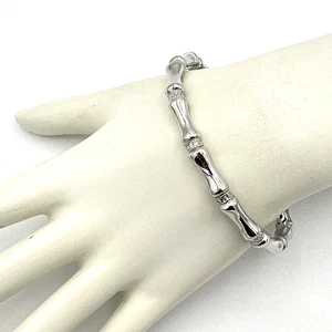 QVC sterling silver bamboo bracelet - hinged bangle w/ diamond-cut detail 7" - Picture 1 of 9