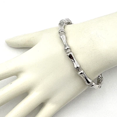 QVC sterling silver bamboo bracelet - hinged bangle w/ diamond-cut detail 7" - Image 1 of 4