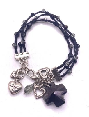 Brighton "Karma Black Cross" Bracelet Black Corded Crystal Teardrop Heart Cross - Image 1 of 4