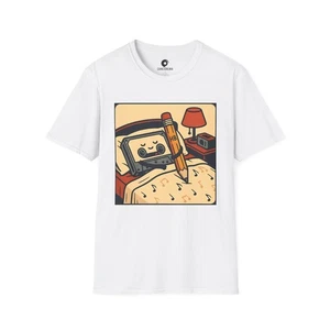 Retro Cassette Tape & Pencil Love Art T-Shirt - Vintage Music Bedroom Design - Picture 1 of 13