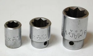 3 Mac 8 Point Sockets 3/8" Dr 3/8" X128 & 1/2" X168 & 1/2" Dr 5/8" V208 USA - Bild 1 von 3