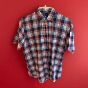 Rare Toscano Mens Large Button Shirt Short Sleeve Red Blue White Collared🔥 - Picture 1 of 1