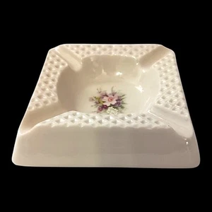 Belleek Ireland Ashtray Incense Burner Trinkets Basketweave Handpaint Porcelain - Picture 1 of 18