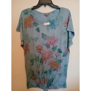 Nuevo SJS Azul Estampado Floral Corbata Cintura Camiseta Larga Camiseta Prenda para el torso Informal 2X - Imagen 1 de 4