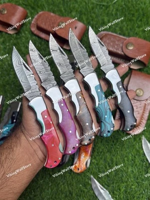 LOTE de 20 piezas Cuchillo Plegable de Caza de Acero Damasco, Cuchillos de Bolsillo con Funda Foto 1 de 4