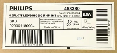 CAJA DE 10 PHILIPS 458380 Instafit 8.5PL-C/T LED/26H-3500 IF 4P 10/1 Bombilla 4 Pines Foto 1 de 4