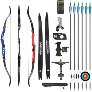 66'' Archery Recurve Bow Kit 20-40lbs Carbon Arrow ILF Takedown Shooting Target - Picture 1 of 20