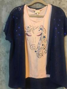 New Self Esteem Unicorn Top with Shimmering Stars Sweater Girls Size XXXL 22.5