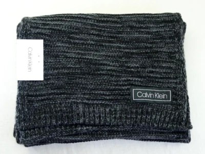 Calvin Klein Men's Scarf Black Marled Knit Acrylic Logo Warm Brand New w Tag - Image 1 of 4