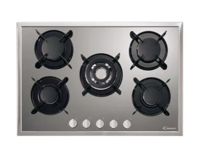 PIANO COTTURA CANDY PV 750 S X GAS 5 FUOCHI 75 CM CRISTALLO TEMPERATO INOX - Immagine 1 di 4