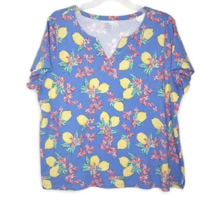 Kim Rogers Damen Pullover Strick Oberteil Bluse Größe 2X Kurzarm Blau Zitrone - Bild 1 von 9