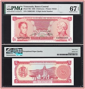 Venezuela 1989 5 bolívares PMG 67 EPQ magnífica gema sin circular - Imagen 1 de 4