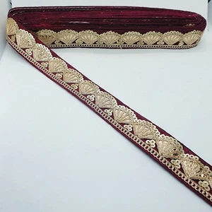 Cinta bordada tafetán lentejuela oro ciruela profunda 1m indio 3cm - Imagen 1 de 2