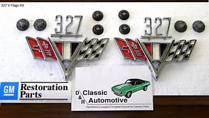 V-Flags + 327 Fender Emblems 12pc Set w/retainers Camaro Chevelle Nova kit Chevy - Picture 1 of 2
