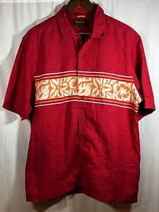 Timberland Shirt Mens Vintage Red Floral Hawaiian Short Sleeve Linen Cotton Med - Picture 1 of 5