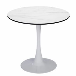 Modern Round Tulip Table Mid-Century Dining Table with Iron Base for 2-4 People