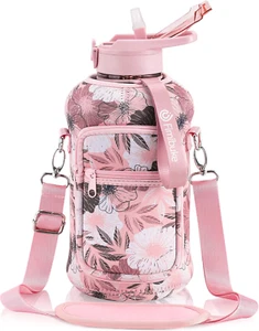 64 OZ BPA-Free Water Bottle with Sleeve, Handle, Straw & Time Marker - Picture 1 of 8