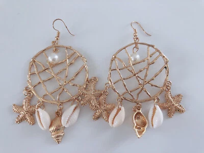 Женщин леди ретро богемное золотой цвет звезды раковина Dream Catcher вид подвеской серьги - Изображение 1 из 4