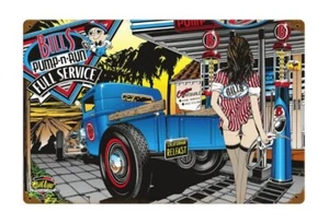 Blechschild Hot Rod Pump & Run Full Service Desert Tankstelle Wandbild 12 x18 - Bild 1 von 2