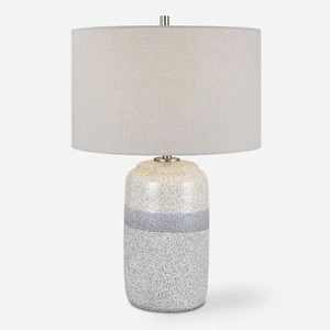 Classic Mottled White Gray Cream Stripe Table Lamp 25 in Ceramic Grayscale - Picture 1 of 9