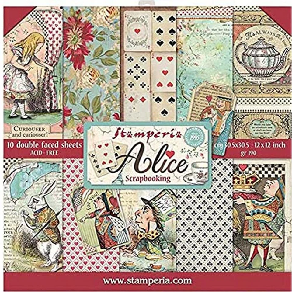 Stamperia Alice 12x12 Double Faced Scrapbook Paper 10 Sheets #sbbl52