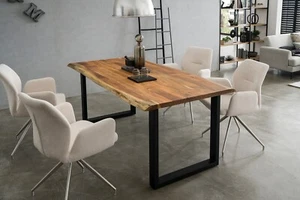 Esstisch Tisch Tisch Massivholz Akazie Baumkante Metall 160x85cm - Bild 1 von 8