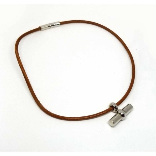 HERMÈS Hermes Autentica Collana Girocollo Grennan Bracciale Pelle Argento Misura 42cm