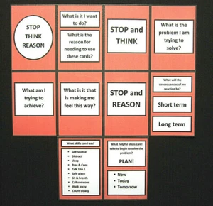 TARJETAS STOP, THINK & REASON ayuda visual, TDAH, autismo, aula y ayuda conductual - Imagen 1 de 16