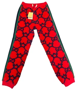 NWT Gucci Kids Red Knit Joggers w Blue GG Monogram Detail Size 12 Italy - Picture 1 of 10