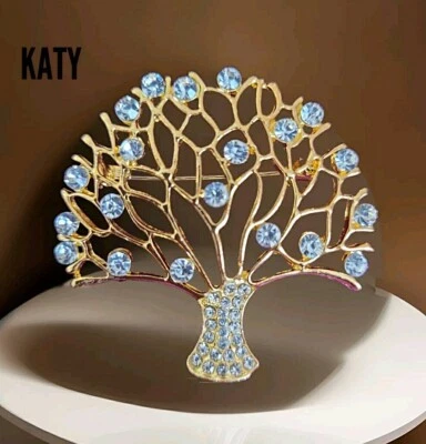 Large Art Deco Vintage Look Tree of Life Gold Tone Brooch Crystal Pin Gift - Image 1 of 4