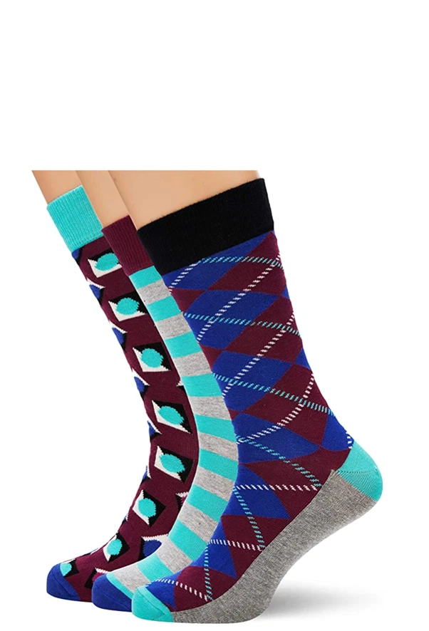 HS by Happy Socks Cotton Argyle 3-Pack Socks. 7.5-11.5 UK - Image 1 of 1