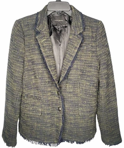Banana Republic blazer women's size 12 green/black tweed fringe jacket metal - Picture 1 of 6