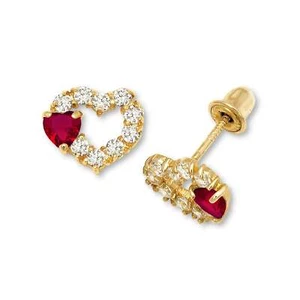 14K Yellow & White Gold Heart Shape Screw Back Earrings for Women - Picture 1 of 24