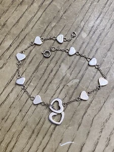 Tiffany & Co. Heart Link Dangle Chain Bracelet 925 Sterling Silver Signed Size 8 - Picture 1 of 3
