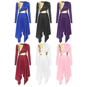 Womens Dress Festival Dancewear Choir Costume Lyrical Dresses Asymmetrical - Picture 1 of 58