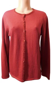 Petite Sophisticate Women's Red Embellished Shimmer Long Sleeve Cardigan Size L - Picture 1 of 12