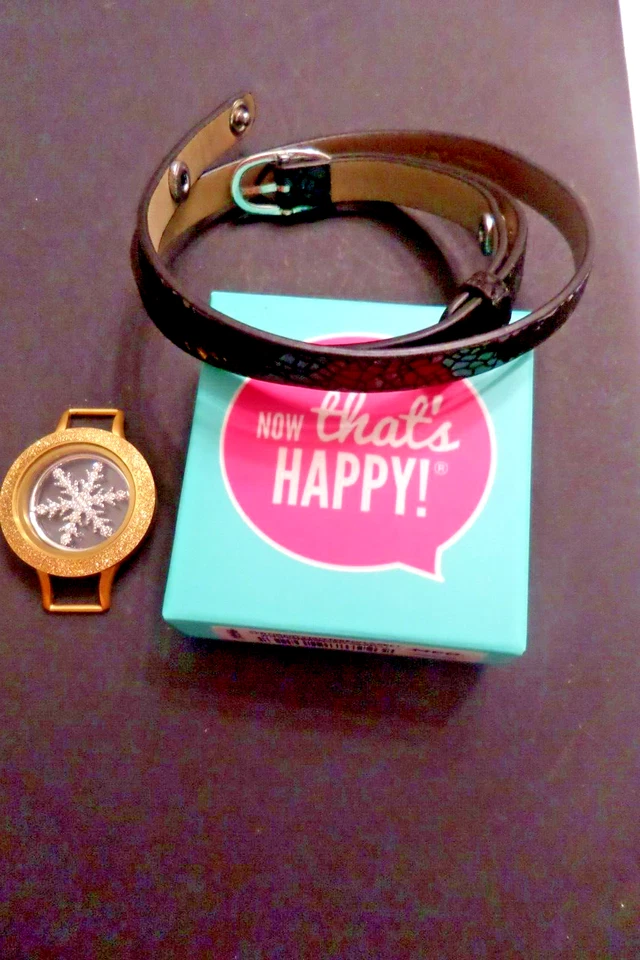 Authentic Origami Owl BLK LG DBL WRAP BRACELET/SPARKLY GOLD LOCKET/WINDOW PLATE - Image 1 of 1