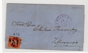 CHILE 1871 Erste Zähnung 5c Santiago nach Valparaiso schöne dumme Stempelung - Bild 1 von 1