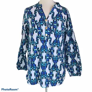 Top para mujer Tracy Negoshian azul blanco Aqua manga larga abierta XXS - Imagen 1 de 12