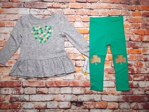 Cat & Jack Toddler Girls Size 2T Shamrock Long Sleeve Top & Leggings Set Outfit - Picture 1 of 4
