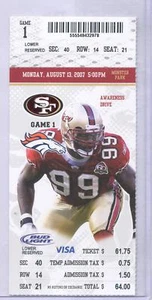 San Francisco 49ers Denver Broncos 8/13/07 Full Unused Ticket Manny Lawson - Picture 1 of 1
