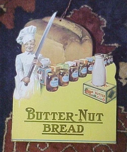VINTAGE BUTTER NUT BREAD STORE ADVERTISING Hanging SIGN cardboard - Picture 1 of 6