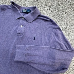 Ralph Lauren Polo Shirt Mens XL Purple Long Sleeve Pony Solid Cotton Vintage - Picture 1 of 7