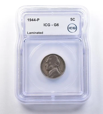 1944-P Jefferson Nickel Laminated G6 ICG *9175 - Image 1 of 3