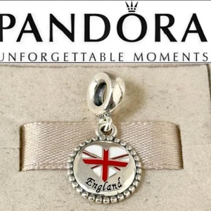 Rare Pandora England Exclusive Country English Round Dangle Heart Flag Charm - Picture 1 of 5