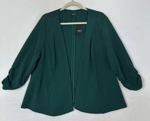 Torrid Green Drape Crepe Blazer Open Front 3/4 Sleeve Ruched Cuff Size 1 NWT - Picture 1 of 13